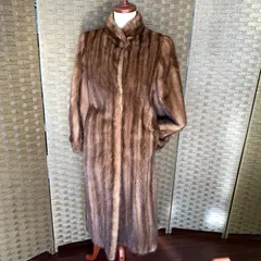 f001 L 高級 SAGA MINK サガミンク 裏地馬車柄刺繍 サイズ：9号 本毛皮ロングコート ブラウン 茶 毛質艶やか・柔らか