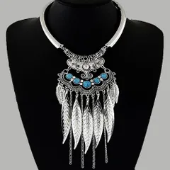 ラスト1点限り アンティーク調 銀古美色 超絶ボリューム ゴージャス 羽根デザイン ネックレス チョーカー エスニック ネイティブ インディアン ボヘミアン NE-00016