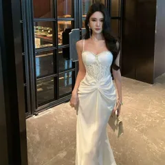 輝く魅力?ロングレースビジューキャミドレス?パーティー用