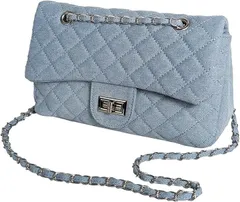 Crossmarbery(クロスマーベリー) キルティングバッグ ショルダー レディース 斜めがけ 肩掛け ショルダーバッグ 大きめ チェーン 2way 革 レザー 大容量 お洒落 大人 可愛い R47(デニム)