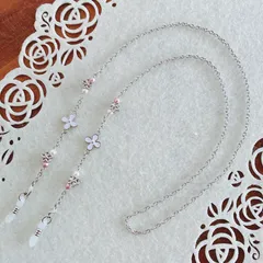 大人なかわいいピンクローズ色SWAROVSKIパールの2WAYチェーン