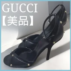 正規品 GUCCI グッチ サンダル アンクルストラップ ハイヒール ピンヒール 黒 ブラック 美品 レザー スタッズ  美脚 箱付き