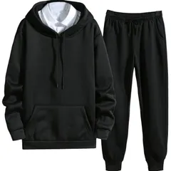 [アスペルシオ] 裏起毛 スウェット セットアップ オシャレ 長袖 v系 無地 パーカー 上下セット メンズ ジャージ フード付き トレーナー ジャージ上下 長ズボン 2点 セット スウェットジャージ キャンプ アウトドア ウェア  [#ブラック] [3XL]