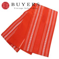 【中古】 半幅帯 正絹 オレンジ系 朱色 献上柄 モダン 和装 呉服 和服 きもの レディース 女性