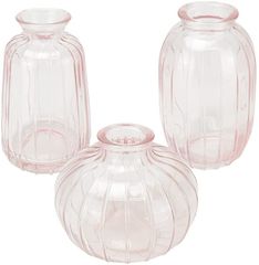 ミニ花瓶 3種セット ガラスベース 飾り瓶 異なるサイズ 透明 一輪挿し 生け花( ライトピンク)