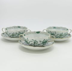 マイセン カップ＆ソーサー■インドの華 リッチグリーン 3客セット