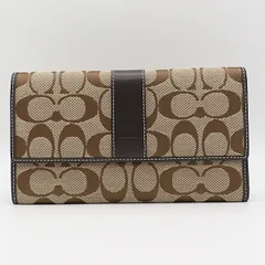良品 コーチ シグネチャー柄 ブラウン/ベージュ 長財布 小銭入れ付き 2000000 NSK MTM