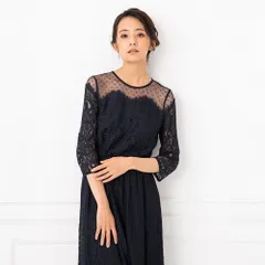 troisiemeCHACO トロワズィエムチャコ ワンピース パネルレース ドレス レース 七分袖 ネイビー レディース 38 結婚式 パーティ C7813599-3