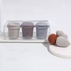 ☆ ダークカラー ☆ メイクスポンジ用カップ型ホルダー付き 3個セット mmsponge1230g メイクスポンジ セット メイクアップスポンジ メイクパフ メイスポ ケース付き 3個セット カップ型ホルダー付き ファンデーション スポンジ 柔らかい