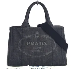 D2053◆極美品【プラダ】ミニカナパ 2way トートバッグ デニム◆ショルダー付 キャンパス CANAPA ハンドバッグ 黒 ブラック