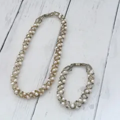 昭和レトロ★ヴィンテージ パールビーズツイストネックレス・ブレスレットセット