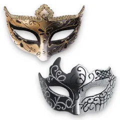 [SALUDABLE] ベネチアンマスク 仮面 お面 ハロウィン コスプレ 覆面 仮装 舞踏会 セット (ブラック + シルバー) [ブラック + シルバー]