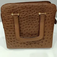 【訳あり】オーストリッチ レザーバッグ ブラウン レトロ 内側劣化あり