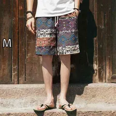 [M]メンズ ファッション 服 男性用 オシャレ シンプル 大人 かっこいい 大きいサイズ ストリート 紳士服 夏 エスニック プリント 五分丈 パンツ カジュアル