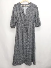 ◇ ⊂ URBAN RESEARCH ITEMS 花柄 七分袖 ロング ワンピース サイズF ブラック ホワイト レディース E  【1506250012149】