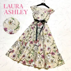 美品 LAURA ASHLEY ローラアシュレイ ロングワンピース リネン 麻 Aライン 花柄 総柄 11号 L