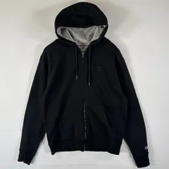 古着 チャンピオン Champion パーカー スウェット フーディ フルジップ ワンポイントロゴ刺繍 ワッペン M  ブラック メンズ