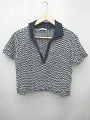 ◇ ZARA ザラ ニット ショート丈 半袖 ブラウス カットソー サイズEUR S USA S MEX 26 ネイビー ホワイト レディース P  【1408200004290】