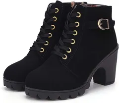 【特価セール】サイドジップ 厚底 スエード レースアップ レディース ヒール高さ８㎝ ショートブーツ シューズ 靴 [SLOW＆MELLOW] 4カラー