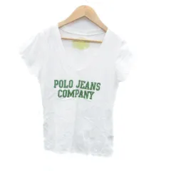 ポロジーンズ ラルフローレン POLO JEANS Tシャツ カットソー Vネック 半袖 プリント ビーズ オフホワイト 緑 グリーン /HO49