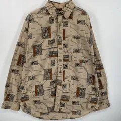 古着 90's/90年代 ラングラー Wrangler 長袖シャツ ボタンダウン 魚柄 マップ柄  ベージュ系 総柄 メンズ