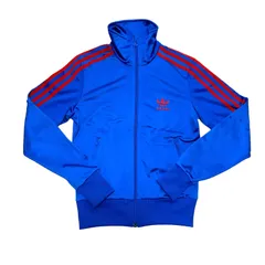 ★ファイヤーバード★adidas★アディダス firebird ファイヤーバード ジャージ 青 ブルー トレフォイルロゴ 刺繍 赤ライン スタンドネック 立ち襟 バックロゴ