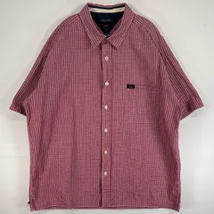 古着 90's/90年代 トミージーンズ  シアサッカー 半袖シャツ ワンポイント ロゴ 大きいサイズ 胸ポケ XXL  レッド チェック メンズ