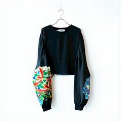 着物 トップス カットソー プルオーバー レディース 黒留め袖 リメイク ショート丈