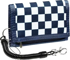 C-POSH 子供 キッズ 財布 小銭入れ 薄型 軽量 コンパクト 小学生 中学生 コイル ストラップ付き ナイロン 市松模様 チェック柄 男の子 ネイビー(1.ネイビー / ストラップ付)