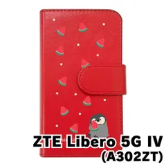 【新品未使用】Libero 5G IV A302ZT ZTE リベロ5g4 スマホケース 手帳型 (色：レッド×柄：ペンギンとスイカ)moimoikka ペンギン 動物 flip2-libero5g4-rd-20139