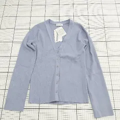 ◇ ⊇ 美品 ビューティ&ユース ウォッシャブル 長袖 リブVネックニットカーディガン サイズF パープル系 レディース E  【1508200017365】