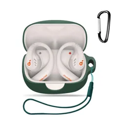 For Anker Soundcore AeroFit Pro ワイヤレスイヤホン 対応 ケース 保護ケース ヘッドホンケース KONXISA ワイヤレスイヤホンケース シリコン素材 着用しやすい 耐衝撃性 防水防塵 ウォッシャブル カラビナ付き 持ち運びがし