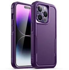 JEDirect iPhone14ProMax 6.7インチ用 (14 Pro Max) ケース 高耐久性 頑丈な二重保護 耐衝撃 タフカバー マットバック付き (ディープパープル)