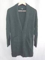 ◇ ⊇ UNIQLO ユニクロ ウール100％ ロングカーデ 長袖 ニット サイズS グリーン レディース E  【1408220060894】