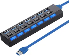 新品 USB3.0 Aポート×７ バスパワー スイッチ付 ケーブル長62.5cm USBハブ USB 3.0 Hub 7ポート 5Gbps高速 USB拡張 独立スイッチ付 USB 3.0 ハブ MacBook/Surface/Chromebook他 ノートPC