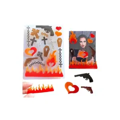 Evergarden デコパーツ ピストル ハート クロス 炎 シリコンモールド 推し活 レジン オタ活 トレカ デコ パーツ デコレジン アクセサリー イヤリング ピアス キーホルダー シャカシャカ シリコン モールド キャンドル アロマストーン 石膏  1