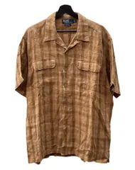 ラルフローレン RalphLauren 90s LINEN S/S OPEN COLLAR SHIRT リネン オープン カラー シャツ 半袖 開襟 茶 HS-RL-YM-0852 半袖シャツ チェック ブラウン Lサイズ 104MT-1505