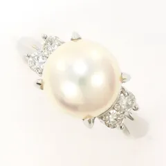 PT850　リング　ring　指輪　7号　パール（真珠）　約9mm　ダイヤ　0.19　総重量約5.7g