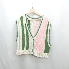 ◇ ⊂ BIRTHDAYroom ライン入り Vネック ニットベスト サイズF ベージュ ピンク グリーン系 レディース E  【1502030019735】