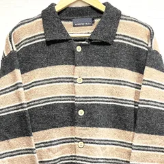 (^w^)b AEROPOSTALE エアロポステール ニット カーディガン トップ セーター ジャケット フロントボタン ボーダー柄 襟付き 毛100% カジュアル オシャレ 紳士 ラグ ネイティブ 暖かい 防寒 茶色×グレー系 メンズ サイズL