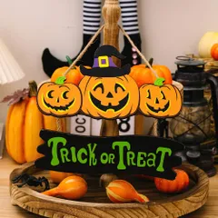 ハロウィン 飾り ペンダントの装飾 木製 看板 カボチャ、魔女 吊り串 装飾 屋内、バー、テーブルデコ飾り、デコレーション、雰囲気改善、壁、窓、パティオ、エントランス、店舗、吊り下げ飾り、贈り物 (カボチャ)