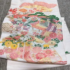 【き689】袋帯 名古屋仕立て 六通柄 金糸 松竹梅 菊 扇面文様 礼装 フォーマル