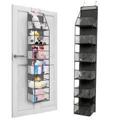 MAKUMINORS ぬいぐるみ 収納 ウォールポケット 壁掛け 6段 穴あけ不要 大容量 ぬいタワー 推し活 ドア掛け おもちゃ ケース 子供部屋 ブラック 黒 [ブラック]