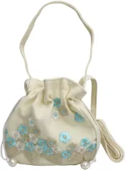 ルナリ 母の日 巾着バッグ ショルダーバッグ ハンドバッグ 2way 巾着ポーチ ポシェット 刺繍 花柄 手提げ 軽量 斜め掛け( 水色)