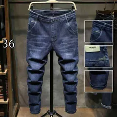 [36 ]メンズ ファッション 服  オシャレ シンプル 大人 かっこいい 大きいサイズ ストリート 紳士服 秋 ジーンズ スリムフィット 裾 ダーク ブルー ロング パンツ 韓国スタイル カジュアル ストレッチ
