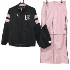 ★SALE価格★【美品】ルコック レインウェア上下セット（2WAYジャケット×パンツ）黒×ピンク 袖着脱可 レディース M ゴルフウェア le coq sportif
