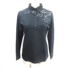 ミズノ MIZUNO ポロシャツ カットソー ラメ プリント 長袖 L 黒 ブラック /AU ●RY