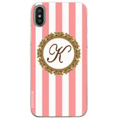 【新品未使用】iPhone11 Pro Max アイフォン11プロマックス クリア ハードケース ( ストライプピンク イニシャルK ) ボーダー ストライプ イニシャル cl-initial1-iphone11max-ca025_a_k