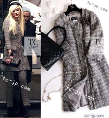 シャネル スカート CHANEL ライト グレー ミント コットン ウール  