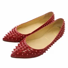 クリスチャンルブタン Christian louboutin パンプス エナメル フラット ポインテッドトゥ スタッズ 37.5 24.5cm 赤 レッド /XZ ■GY19